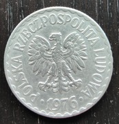 Moneta 1 ZŁOTY 1976 AL Polska Rzeczpospolita Ludowa BEZ ZNAKU MW UNIKAT