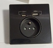 Gniazdko pojedyncze 230V z USB A + USB C ścienne bolec czarne kontakt
