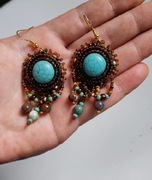 Kolczyki kamień turkusowy agat vintage boho prezent 