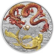 Chinese Myths and Legends: Dragon & Koi kolorowany czerwono-złoty 1oz  2023