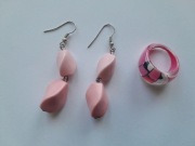 Kolczyki różowe + pierścionek komplet handmade akryl retro pastel boho