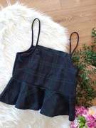 czarna zielona bluzka z baskinką w kratę kratkę szkocka falbanka 42XL 