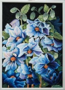 Ręcznie malowany obraz, 50x70, kwiaty maki blue
