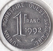 ZACHODNIA AFRYKA (BCEAO) 1 frank 1992, KM# 8, AU
