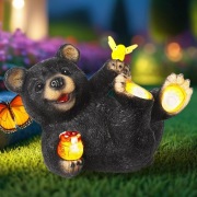 Dekoracja Ogrodowa Miś Wodoodporna Na Solar Led Czarny Żywica