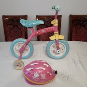 Rowerek biegowy z kółkami bocznymi i kask, Peppa, 9"