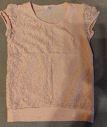 Bluzka łososiowa z koronką r. 6,7 lat.