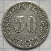 #2873 Niemcy - Cesarstwo 50 fenigów 1875 B srebro rzadka!