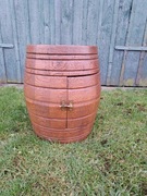 Drewniana mała dębowa beczka barek na alkochol, maly stolik na kołkach