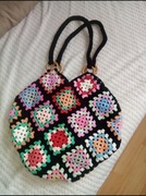 Torebka szydełkowa damska wielokolorowa z kwadratów, rękodzieło 