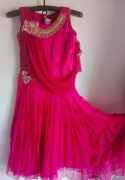 Swing-trójwarstwowa amarantowa suknia do tańca towarzyskiego - Nowa - 34