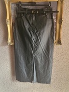 Spódnica długa woskowana eko skóra czarna L/XL, z przodu rozporek, pasek