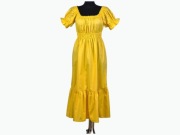 Sukienka maxi H&M, żółta kurkuma, haftowane bufki, bawełna S/36
