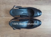 Skórzane czarne buty damskie na 5 cm obcasie, + nowe fleki, rozmiar 36