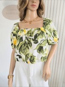 Bluzka kwiaty crop top 38 M bawełna H&M cytryny marszczona letnia lemon