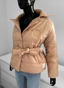 Nowa pikowana kurtka damska oversize MiMi z paskiem / taliowana, złote napy