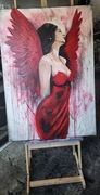 Obraz ręcznie malowany Anioł Czerwień 