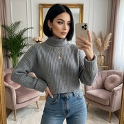 Golf Wełniany S kaszmir szary sweter H&M 38 cropped scandi gray