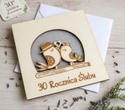Kartka na 30 Rocznicę Ślubu Drewniana Laserowa Ptaszki Cyrkonie + Koperta