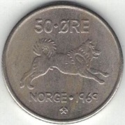 Norwegia 50 ore 1969 - 22 mm - nr 1