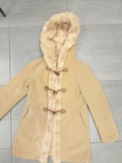 Kurtka, krótki kożuch z kapturem, zimowy, bardzo ciepły z misiem