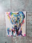 OBRAZ MALOWANY Ręcznie SŁOŃ Duży 50 X 40 Okazja 