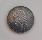 Włochy 5 lirów 1873 Vittorio Emanuele - Ag 0.900