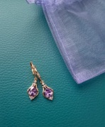 Złote kolczyki fioletowe ametystowe łezki w cyrkoniach antyalergiczne