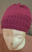 Czapka z welny różowa dwustronna rękodzieło