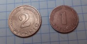 1 Pfenig 1950r. J, 2 Pfenig 1966r. F.