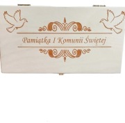 Pamiątka KOMUNIA, pudełko na pieniądze, grawer