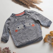 Szara bluza z lisem z uszami 80 bawełniana długi rękaw z meszkiem delikatni