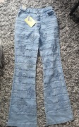 Spodnie jeansowe wstawki szyfon