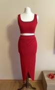 Czerwony Komplet WASSYL | Crop Top + Spódnica Maxi | XS