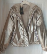 Złota kurtka ocieplana, czapka, spodnie, bluzka M