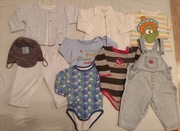 Ubranka 68-74: body, koszula, jeansy, bluza,czapka