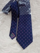 Granatowy krawat Jedwabny w różowe koła z Londynu, NOWY 