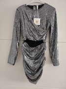 Sukienka cekinowa metaliczna srebrna XS