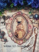 Dekoracja medalion z zającem Prowansja vintage decoupage kwiaty shabby chic