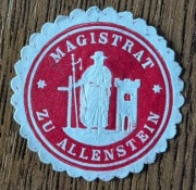 Magistrat miasta Olsztyn Allenstein zalepka pieczęć przed 1918r