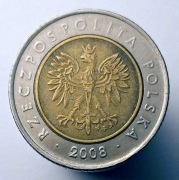 5 ZŁOTYCH 2008 [nr 134] MONETA > DESTRUKT > SŁABO WYBITY ORZEŁ