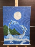 Delfiny - Obraz własnoręcznie malowany na płótnie