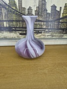 Wazon szklany artystyczny – styl Murano, fioletowo-biały, 25 cm, vintage