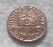 Wilhelm II Niemiecka Afryka Wschodnia 1 halerz heller 1907 J Hamburg KM# 7