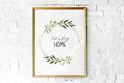 Plakat/Obraz A3 ozdobny wianek "Let's stay home"