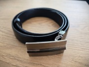 Skórzany pasek męski PAWO – czarny, klasyczny – Rozmiar 85 cm