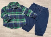 Komplet zestaw koszula w kratkę spodnie sztruks  granat jesien  0-3 m 62