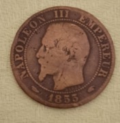 Antyk moneta 10 centymów Napoleon III Francja 1855 rok
