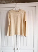 Uroczy sweter w ozdobne 3d kwiaty haftowane z perełkami vintage