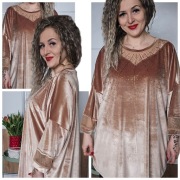 Tunika welur dekolt cyrkoniowy oversize plus size